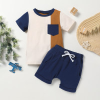 Kurzärmliges Shorts-Set mit Farbblockdesign  Blau