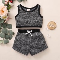 Toddler Girl Plain Cute Sport Style Contrast Colored Tank Top & Shorts  Gray