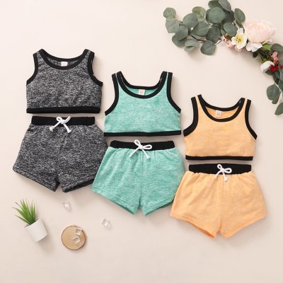 Toddler Girl Plain Cute Sport Style Contrast Colored Tank Top & Shorts
