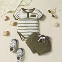 Striped open-chested romper + pants set  Green