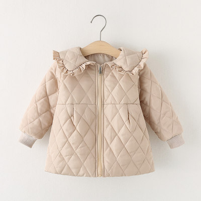 Toddler Girl Solid Color Lapel Zip-up Quilted Jacket