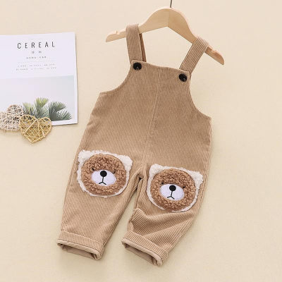 Baby Corduroy Solid Color Bear Style Dungarees