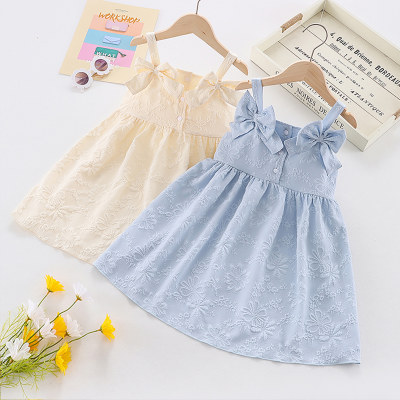 Toddler Girls Cotton Floral Bow Jacquard Dress