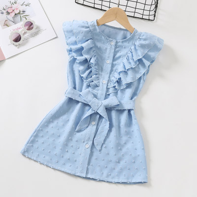 Toddler Girls Solid Single-breasted Ruffles Dress