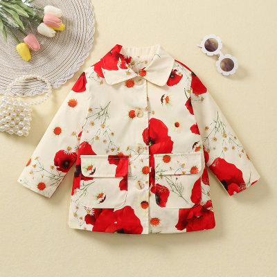 Jaqueta de lapela de manga longa com estampa floral para bebê