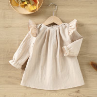 Baby autumn long-sleeved flying sleeve pleated dress sweet and cute style baby dress  Beige