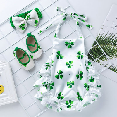 Baby Girl St.Patrick's Day Floral Pattern Bodysuit & Headband & Shoes