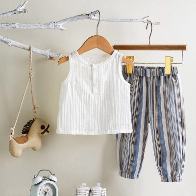 Baby sleeveless vest striped trousers two-piece set