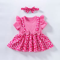 فستان صيفي جديد للأطفال بأكمام طائرة وطبعة قلب  وردي فاقع