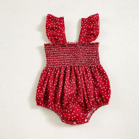 Nueva ropa de verano para niños, mameluco sin mangas de lunares para bebé, honda para niña de una sola pieza  rojo