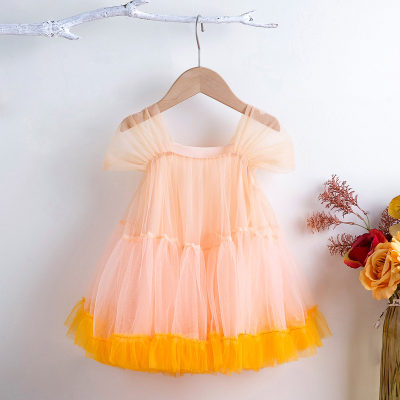 Vestido de malla empalmado multicolor que fluye romántico elegante para niña bebé