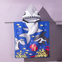 Printed Hooded Bath Towel Children's Beach Towel Water-Absorbent Quick-Drying Cape Cloak  Gray
