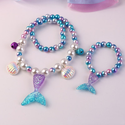 Conjunto de juguete de pulsera de collar de perlas de cola de sirena para niños