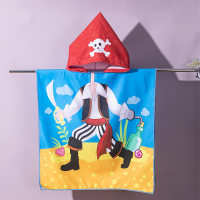 Printed Hooded Bath Towel Children's Beach Towel Water-Absorbent Quick-Drying Cape Cloak  Red
