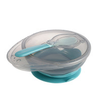 Baby Bowl & Spoon Eating Set （Suction Bottom）  Blue