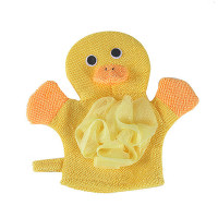 قفازات استحمام لطيفة بتصميم كرتوني جديد مزدوجة للأطفال  أصفر