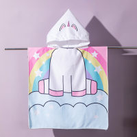 Printed Hooded Bath Towel Children's Beach Towel Water-Absorbent Quick-Drying Cape Cloak  White