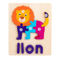Pädagogisches Puzzle-Set aus Holz mit Tier- und Buchstabenblöcken für Kleinkinder  Mehrfarbig