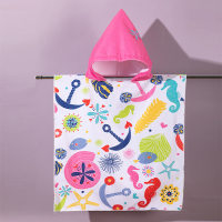 Printed Hooded Bath Towel Children's Beach Towel Water-Absorbent Quick-Drying Cape Cloak  Pink