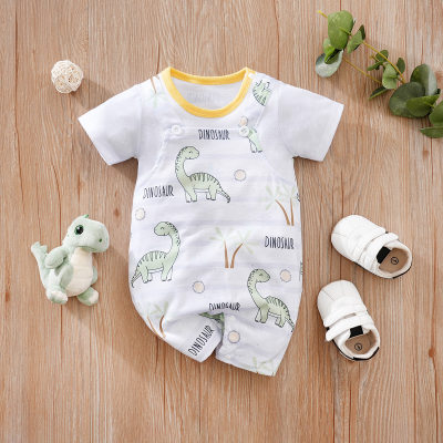 Summer sling dinosaur all-over printed short-sleeved baby onesie