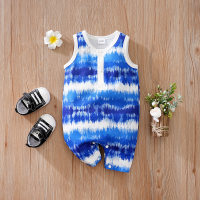 Summer Striped Sleeveless Baby Bodysuit  Deep Blue