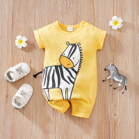 Summer cute zebra cotton short-sleeved baby jumpsuit  Yellow