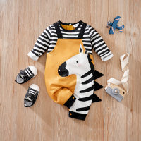 Macacão de bebê de manga comprida com zebra de desenho animado primavera e outono  Preto