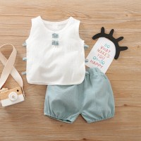 Baby Solid Color Cotton And Linen Vest & Shorts  Blue