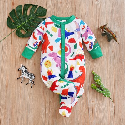 Spring and Autumn Long Sleeve Dinosaur Baby Foot Covered Jumpsuit