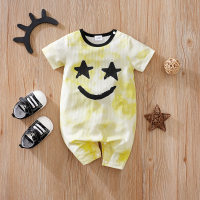 Sommer-Smiley-Batik-Baby-Einteiler mit kurzen Ärmeln  Gelb