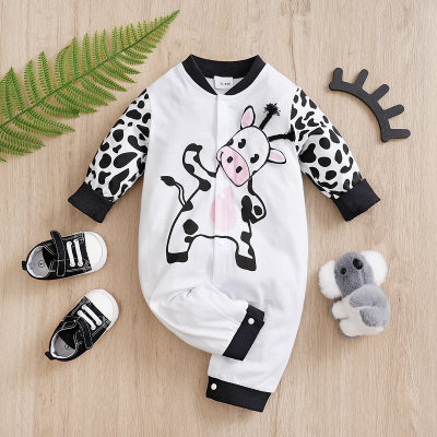 Spring and Autumn Long Sleeve Cotton Cow Baby Onesie