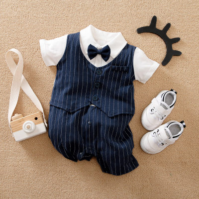 Summer striped gentleman's cotton short-sleeved baby onesie