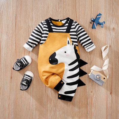 Macacão de bebê de manga comprida com zebra de desenho animado primavera e outono