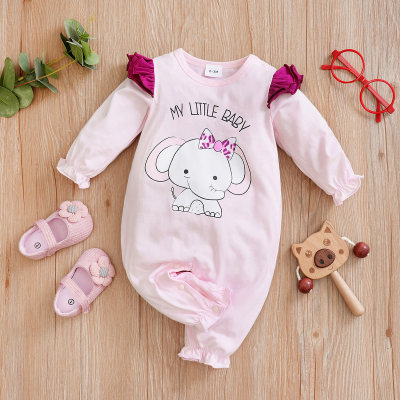 Spring and Autumn Long Sleeve Cotton Elephant Baby Onesie