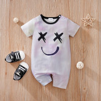 Summer Smiley Face Tie-Dye Short Sleeve Baby Onesie  Purple