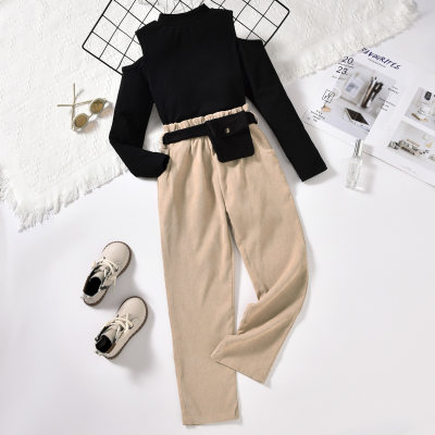 2-piece Kid Girl Solid Color Long Sleeve T-shirt & Pants