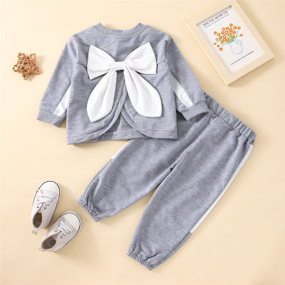 Baby Solid Color Bowknot Decor Sweater & Pants
