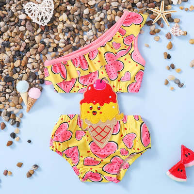 Toddler Girls Heart-shaped Watermelon Patchwork Swimsuits