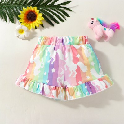 Baby Girl Gradient Color Unicorn Printed Shorts
