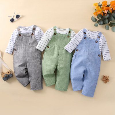 Baby Stripes Romper & Solid Color Overalls