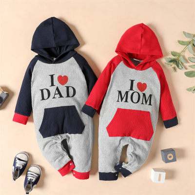 Baby Letter Printed Color-block Hooded Jumpsuit