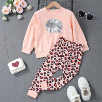 2-piece Toddler Girl Letter Pattern Sweatshirt & Leopard Print Pants  Pink