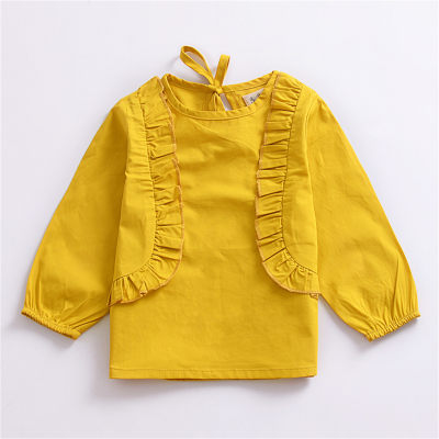 Toddler Girl Solid Color Ruffled Long Sleeve T-shirt
