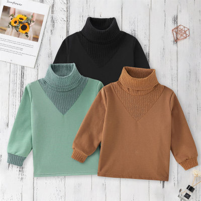 Toddler Boy Solid Color Ribbed Turtle Neck Patchwork Long Sleeve Sweater
