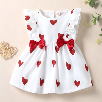 Baby Girl Beautiful Bowknot  Ruffle Heart-shaped  Print Dress