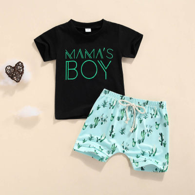 Baby Boy Short-sleeve Letter Top And Cactus Print Shorts