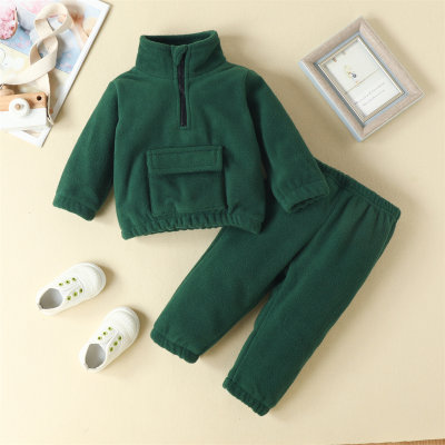 2-piece Baby Girl Solid Color Stand Up Collar Zip-up Jacket & Solid Color Pants
