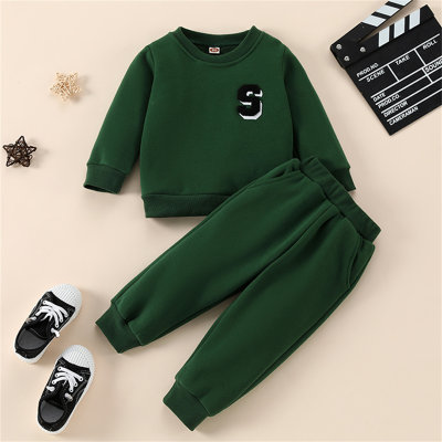 2-piece Baby Boy 100% Cotton Solid Color Letter Printed Long Sleeve Top & Solid Color Pencil Pants