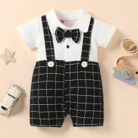 Baby Boy Gentleman Short Sleeve Color-block Lapel Bodysuits - Hibobi