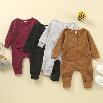 Baby Round neck Solid Single-breasted  Long-sleeved long-leg